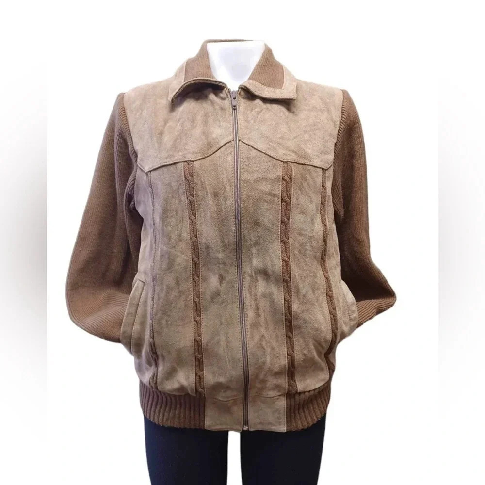 Rally Express Vintage Leather And Knot Sweater Jacket Size Small